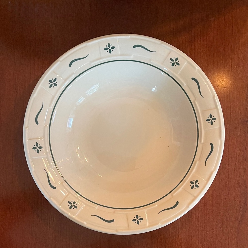 Longaberger Cream and Green Patterned Bowl